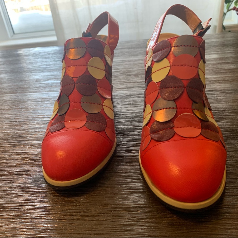 John Fluevog 10 Red Heels with Purple and Pink Details - Picture 2 of 12